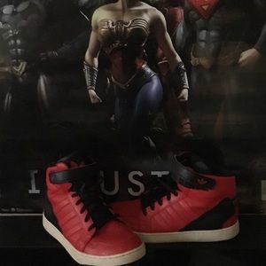 Red and black Leather Adidas sneaker